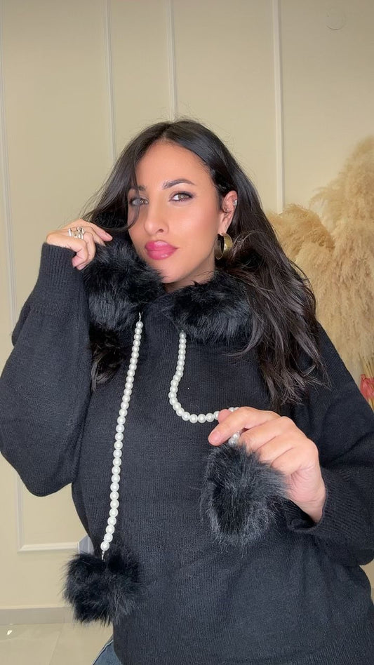 Maglione cappuccio pelliccia