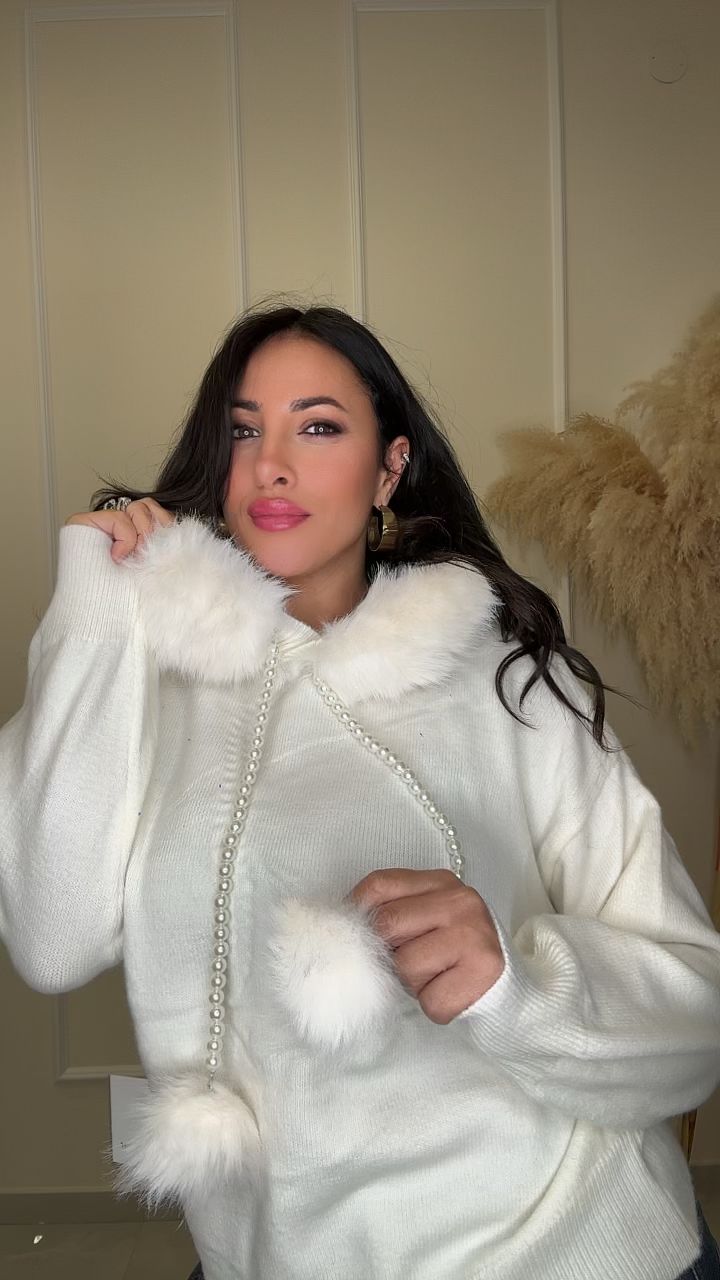 Maglione cappuccio pelliccia